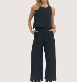 ENTRO Black  Eyelet Embroidered Top and Pant Set
