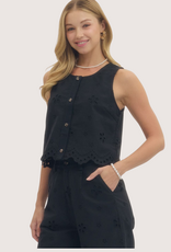 ENTRO Black  Eyelet Embroidered Top and Pant Set