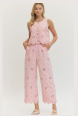 ENTRO Light Pink  Eyelet Embroidered Top and Pant Set