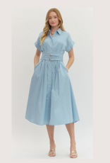 ENTRO Light Blue Collared Short Sleeve Mini Dress
