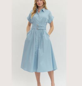 ENTRO Light Blue Collared Short Sleeve Mini Dress