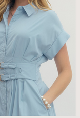 ENTRO Light Blue Collared Short Sleeve Mini Dress