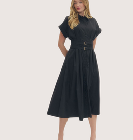 ENTRO Black Collared Short Sleeve Mini Dress