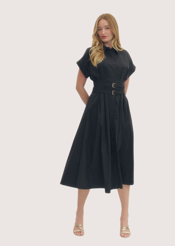 ENTRO Black Collared Short Sleeve Mini Dress