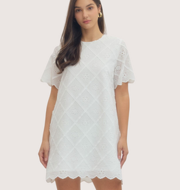 ENTRO White Diamond Eyelet Short Sleeve Mini Dress