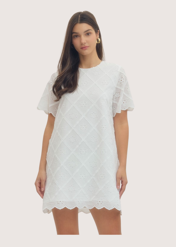 ENTRO White Diamond Eyelet Short Sleeve Mini Dress
