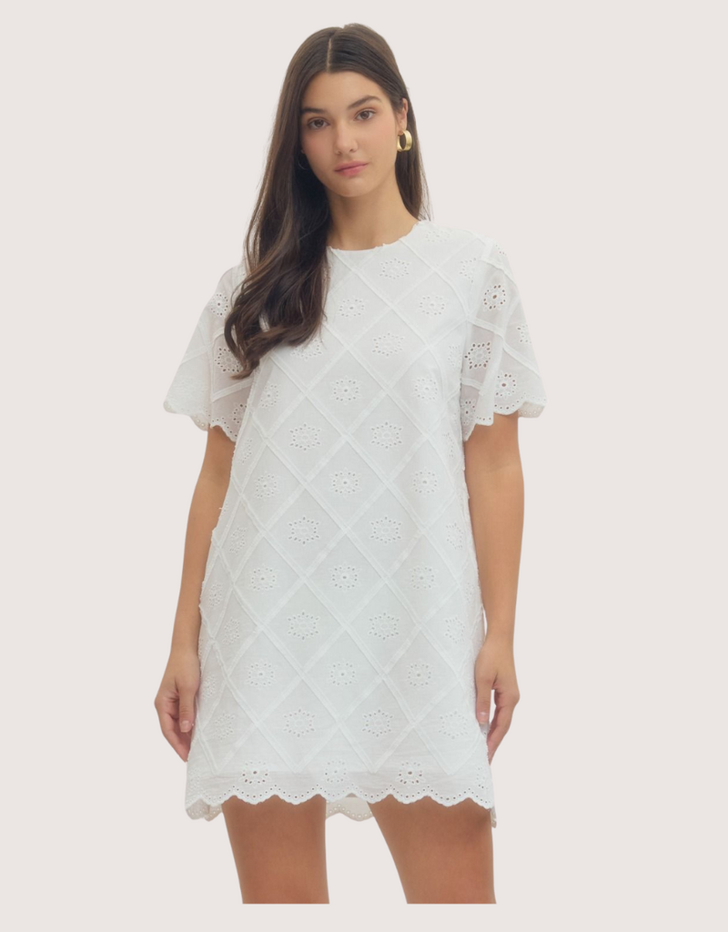 ENTRO White Diamond Eyelet Short Sleeve Mini Dress