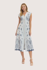 ENTRO Embroidered Cap Sleeve Midi Dress with Pockets Off White