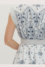 ENTRO Embroidered Cap Sleeve Midi Dress with Pockets Off White