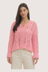 ENTRO Open Knit Long Sleeve Top Pink