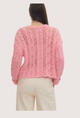 ENTRO Open Knit Long Sleeve Top Pink