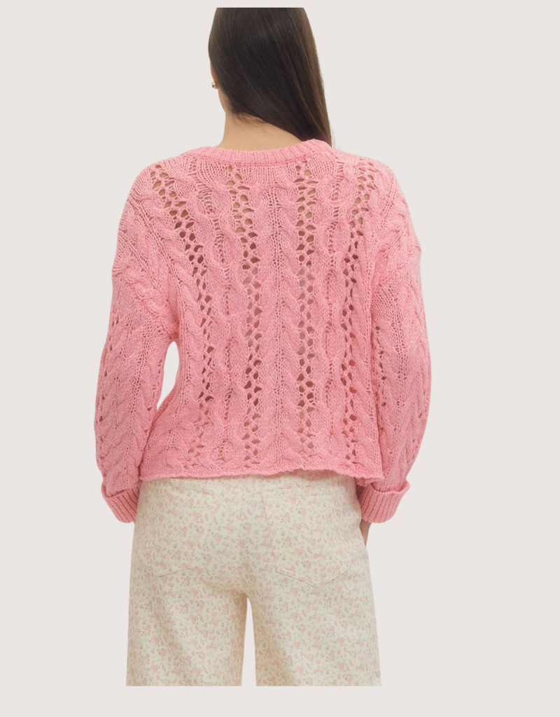 ENTRO Open Knit Long Sleeve Top Pink