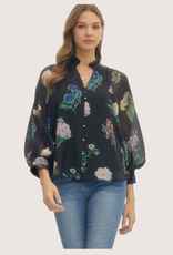 ENTRO Black Floral Long Sleeve Puff Blouse