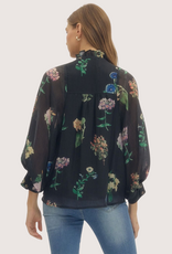 ENTRO Black Floral Long Sleeve Puff Blouse