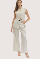 ENTRO Ecru Sleeveless Jacket and Straight Pant Set