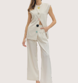 ENTRO Ecru Sleeveless Jacket and Straight Pant Set