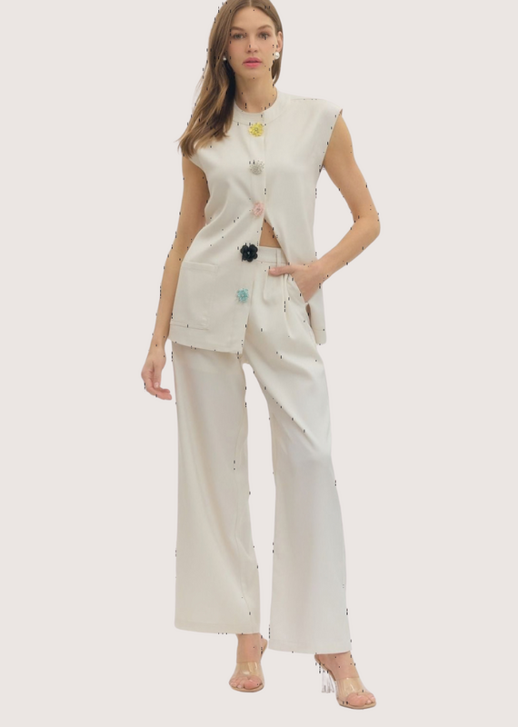 ENTRO Ecru Sleeveless Jacket and Straight Pant Set