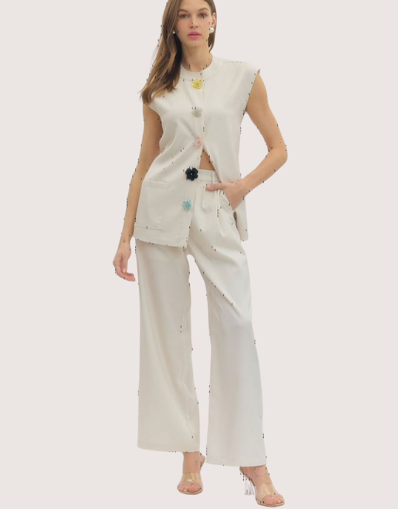ENTRO Ecru Sleeveless Jacket and Straight Pant Set