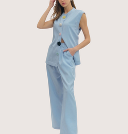 ENTRO Light Blue Sleeveless Jacket and Straight Pant Set