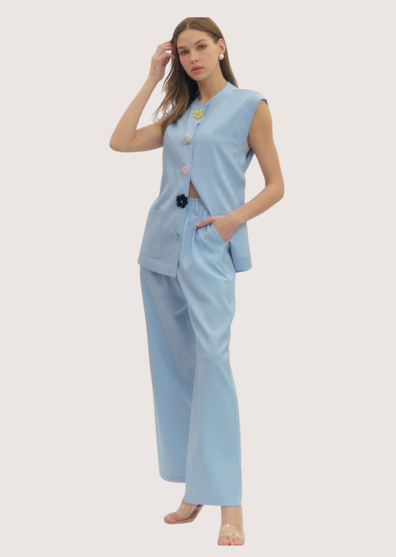 ENTRO Light Blue Sleeveless Jacket and Straight Pant Set