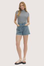 ENTRO Denim Shorts Patch Front Pockets