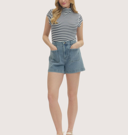 ENTRO Denim Shorts Patch Front Pockets