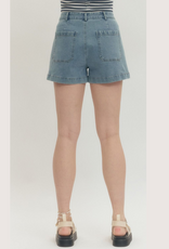 ENTRO Denim Shorts Patch Front Pockets