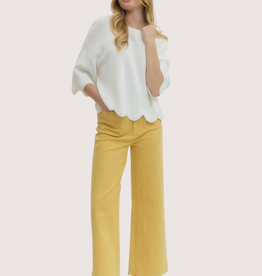ENTRO High Waist Scallop Trim Wide Leg Pant Yellow