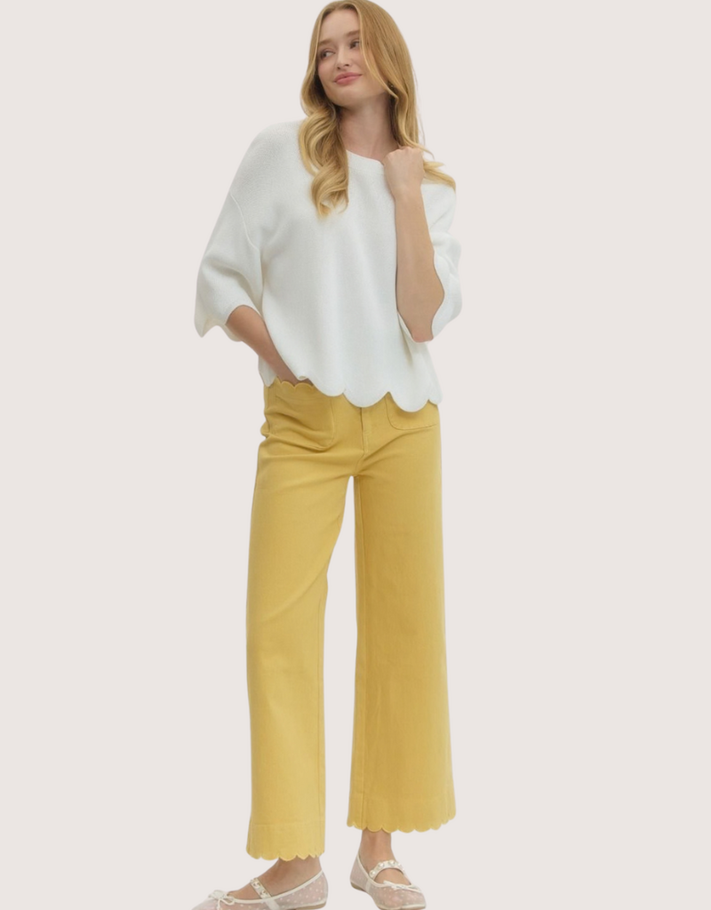 ENTRO High Waist Scallop Trim Wide Leg Pant Yellow