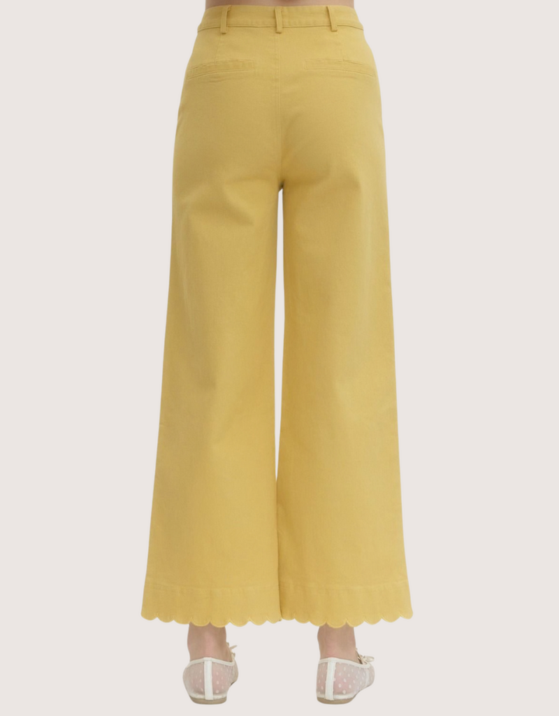 ENTRO High Waist Scallop Trim Wide Leg Pant Yellow