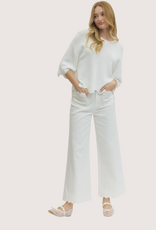 ENTRO High Waist Scallop Trim Wide Leg Pant Off White
