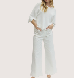 ENTRO High Waist Scallop Trim Wide Leg Pant Off White