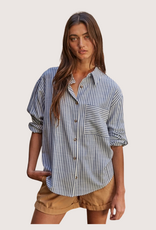 BY TOGETHER Woven Cotton Collar Neck Button Front Long Sleeve Blouse Blue