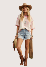 SEWN AND SEEN Cream Combo Striped  SS Oversized Top