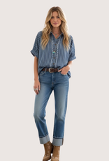 SEWN AND SEEN Mineral Washed Striped Button Down Top