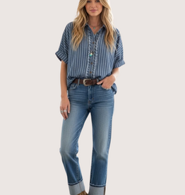 SEWN AND SEEN Mineral Washed Striped Button Down Top