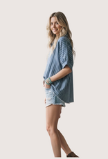 SEWN AND SEEN Mineral Washed Striped Button Down Top