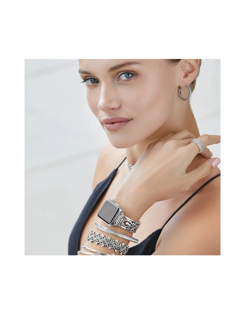 BRIGHTON Irvine Watch Black Leather Silver  Band