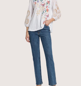 JOHNNY WAS Arva 3/4 Sleeve White Mixed Media Tee