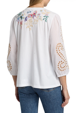 JOHNNY WAS Arva 3/4 Sleeve White Mixed Media Tee
