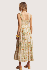 FORTE Floral Smocked Tiered Midi Dress Ecru