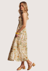 FORTE Floral Smocked Tiered Midi Dress Ecru