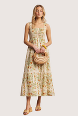 FORTE Floral Smocked Tiered Midi Dress Ecru