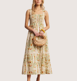 FORTE Floral Smocked Tiered Midi Dress Ecru