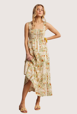 FORTE Floral Smocked Tiered Midi Dress Ecru
