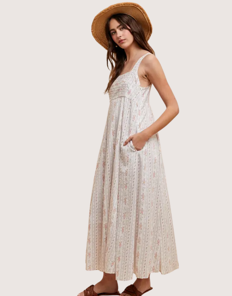 IN LOOM Cotton Floral Square Neck Maxi Pearl Grey