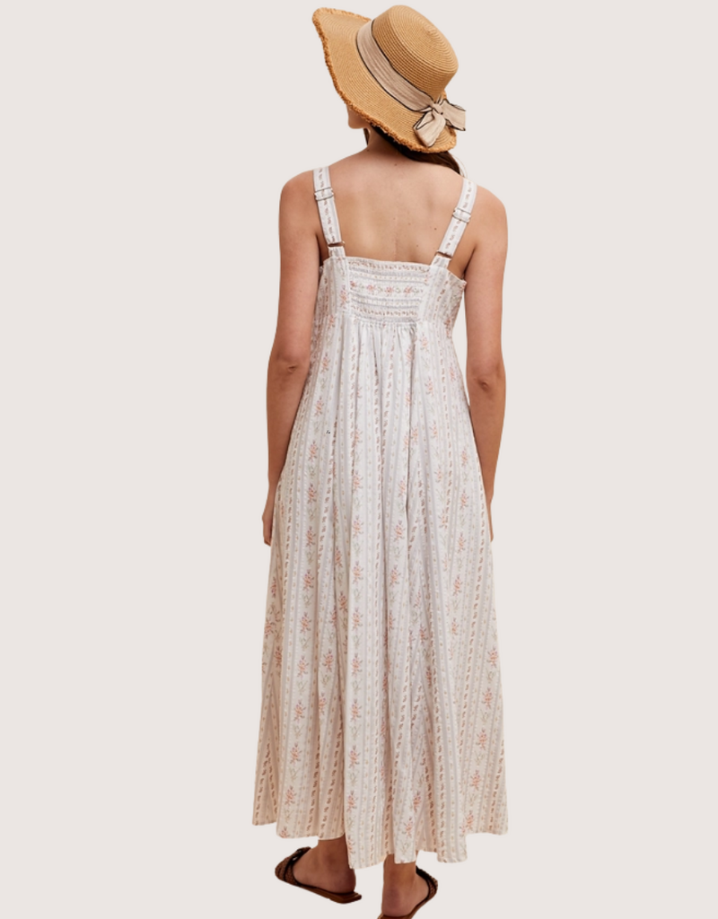 IN LOOM Cotton Floral Square Neck Maxi Pearl Grey