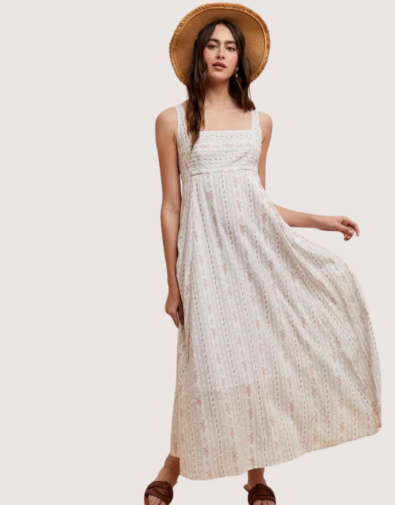 IN LOOM Cotton Floral Square Neck Maxi Pearl Grey