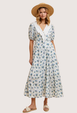 IN LOOM Doll Collar Button Down Floral Dress French Blue