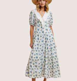 IN LOOM Doll Collar Button Down Floral Dress French Blue